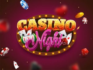 3d casino night text marquee oval frame with slot machine playing cards poker chips golden coins decorated pink background 1302 28970